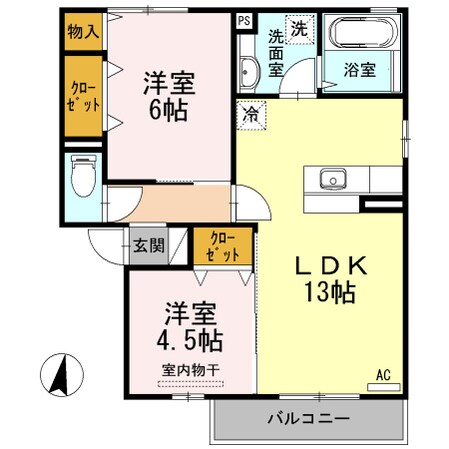 アクイーユ平成台（D)の物件間取画像